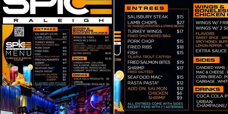 Spice Raleigh Restaurant Menu