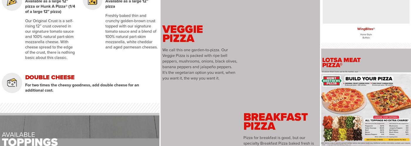 Hunt Brothers Pizza Menu