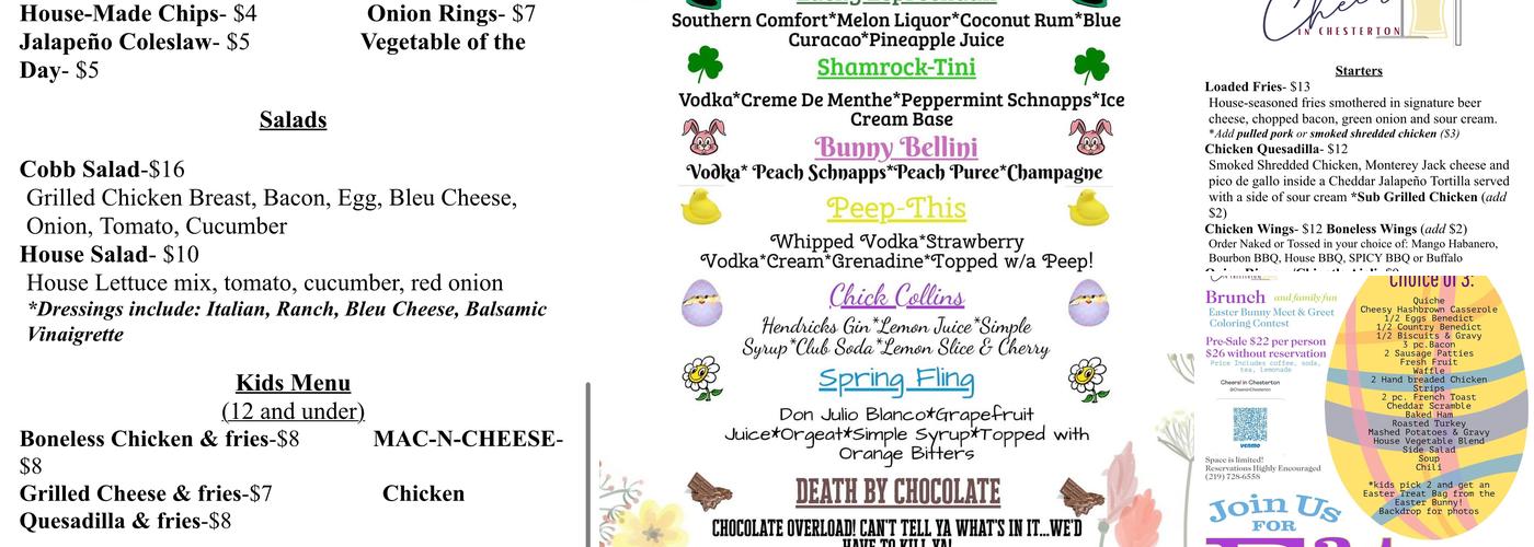 Cheers! In Chesterton Menu