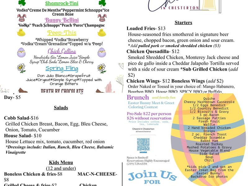 Cheers! In Chesterton Menu