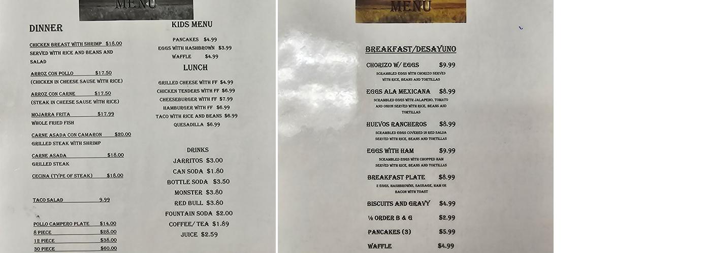 Restaurant mexican el paso Menu