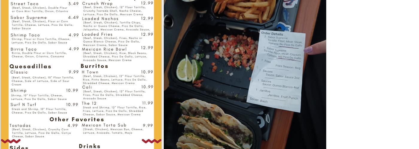 Sabor Tacos Truck Menu