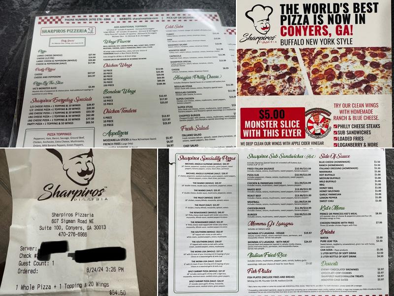 Sharpiros Pizzeria Menu