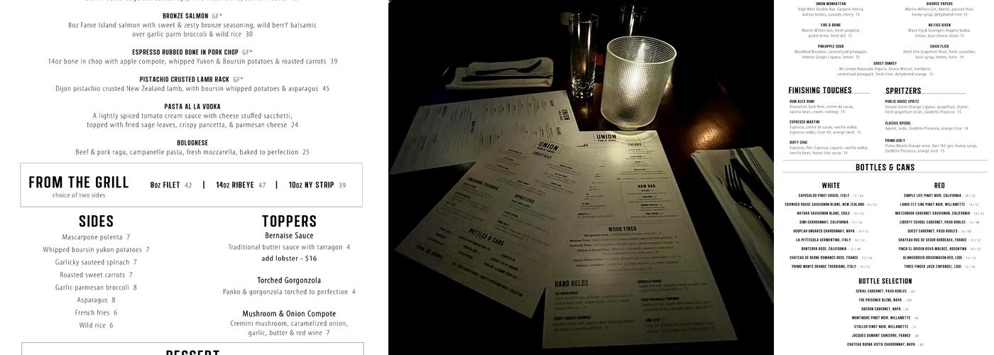 Union Public House Menu