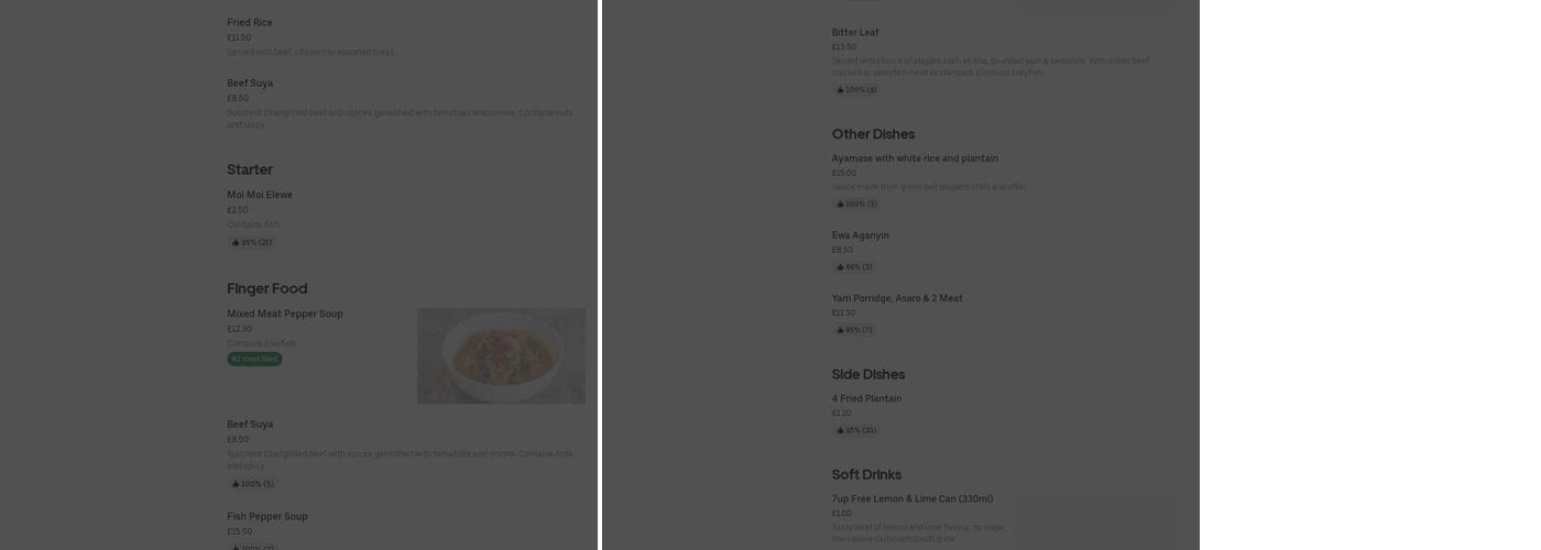 De Honourables Restaurant Menu