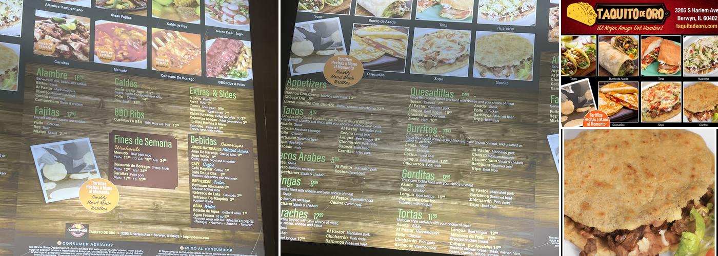 Taquito de Oro Menu