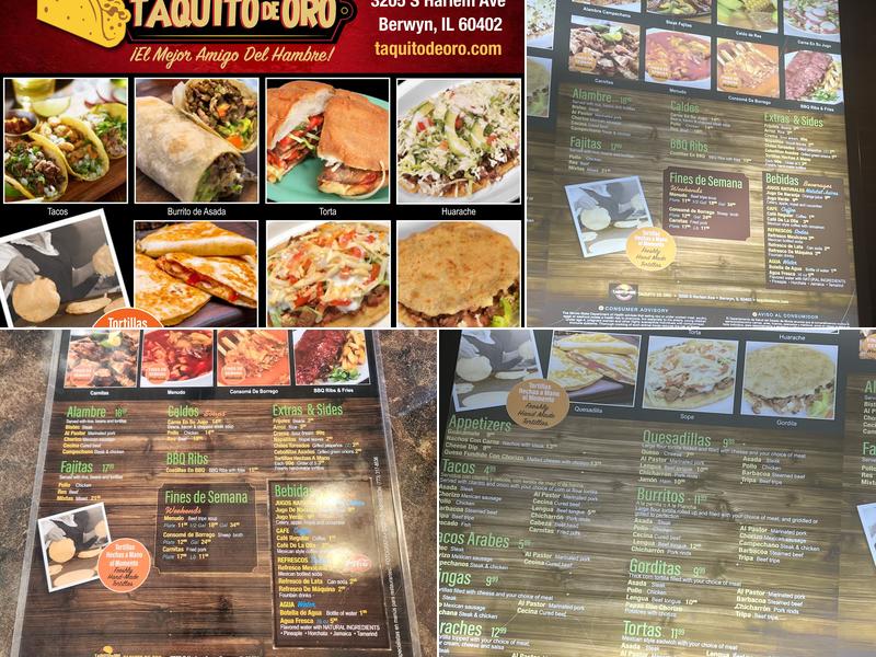 Taquito de Oro Menu