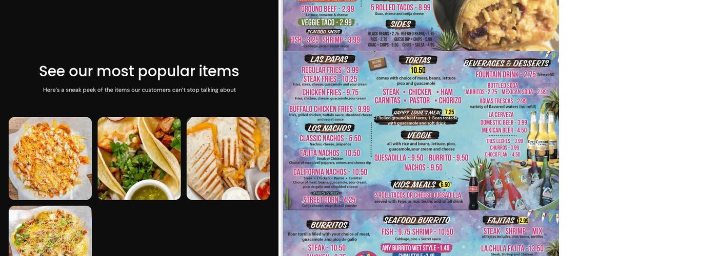 La Chula Mexican Bar & Grill Menu