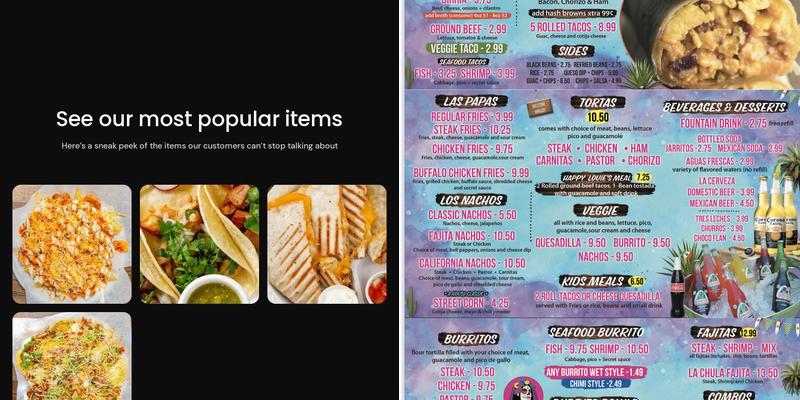 La Chula Mexican Bar & Grill Menu