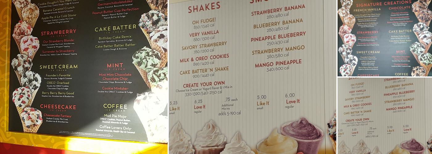 Cold Stone Creamery Menu