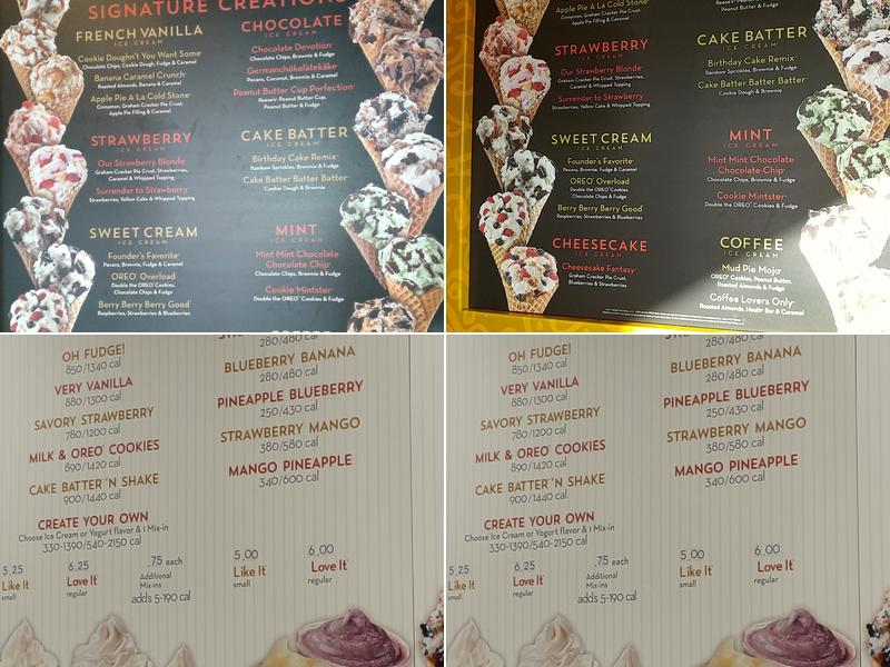 Cold Stone Creamery Menu