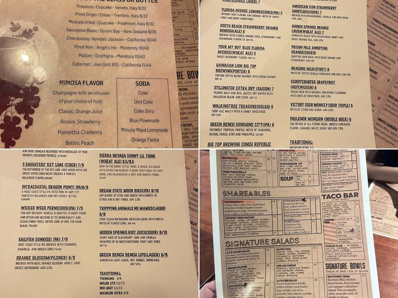 AJ's Lager House Menu