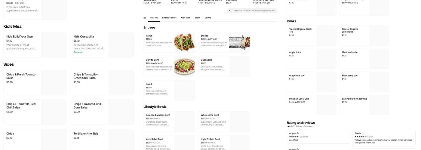Chipotle Mexican Grill Menu