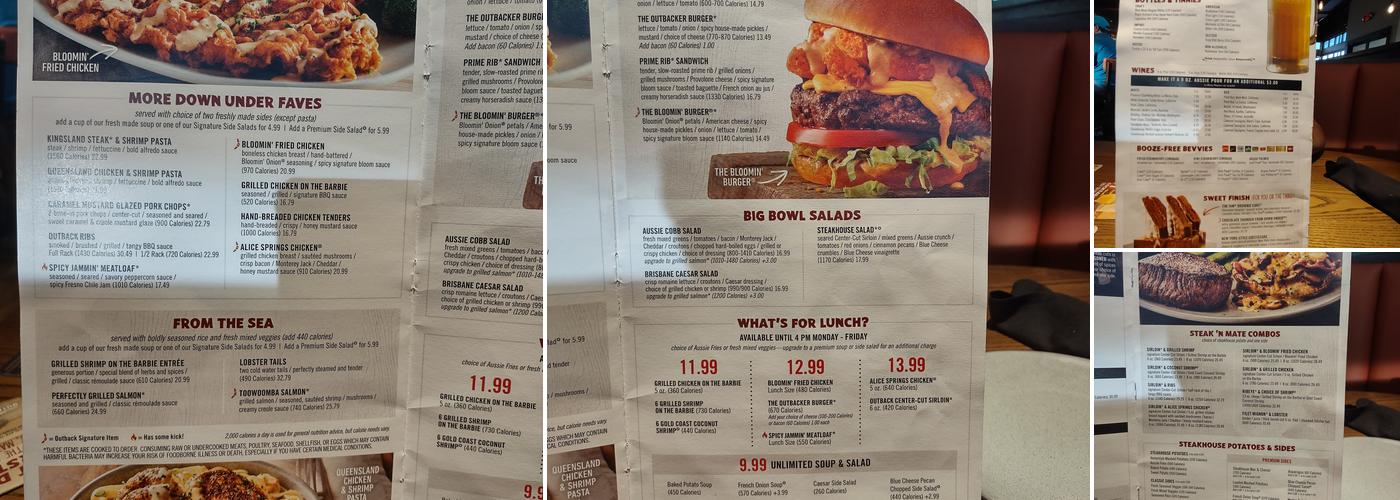 Outback Steakhouse Menu