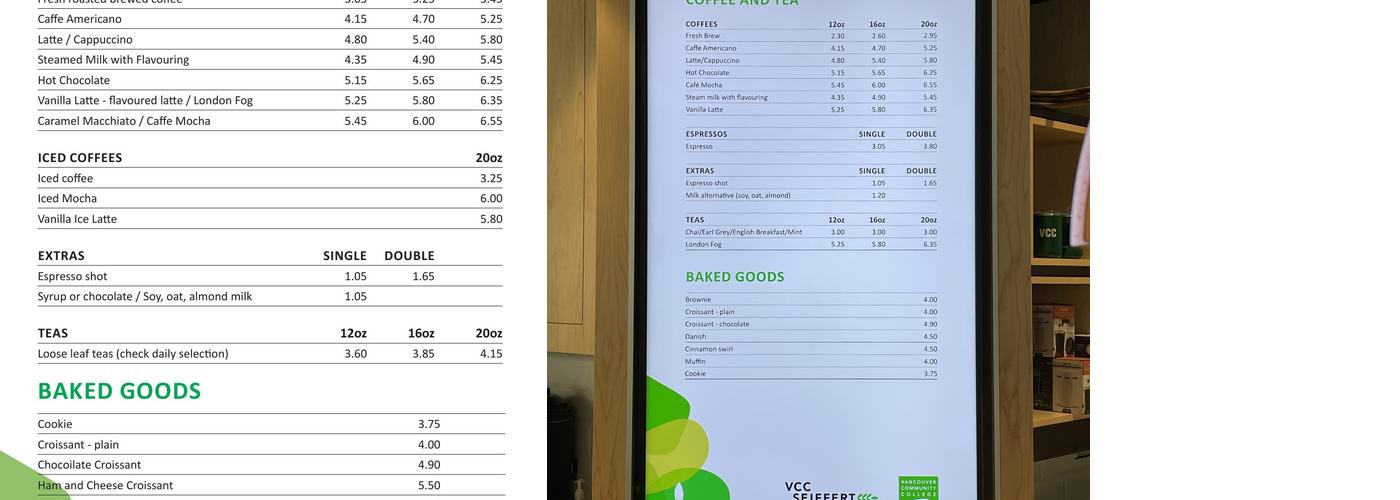 VCC Seiffert Market + Bakeshop Menu