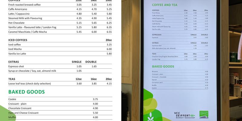 VCC Seiffert Market + Bakeshop Menu