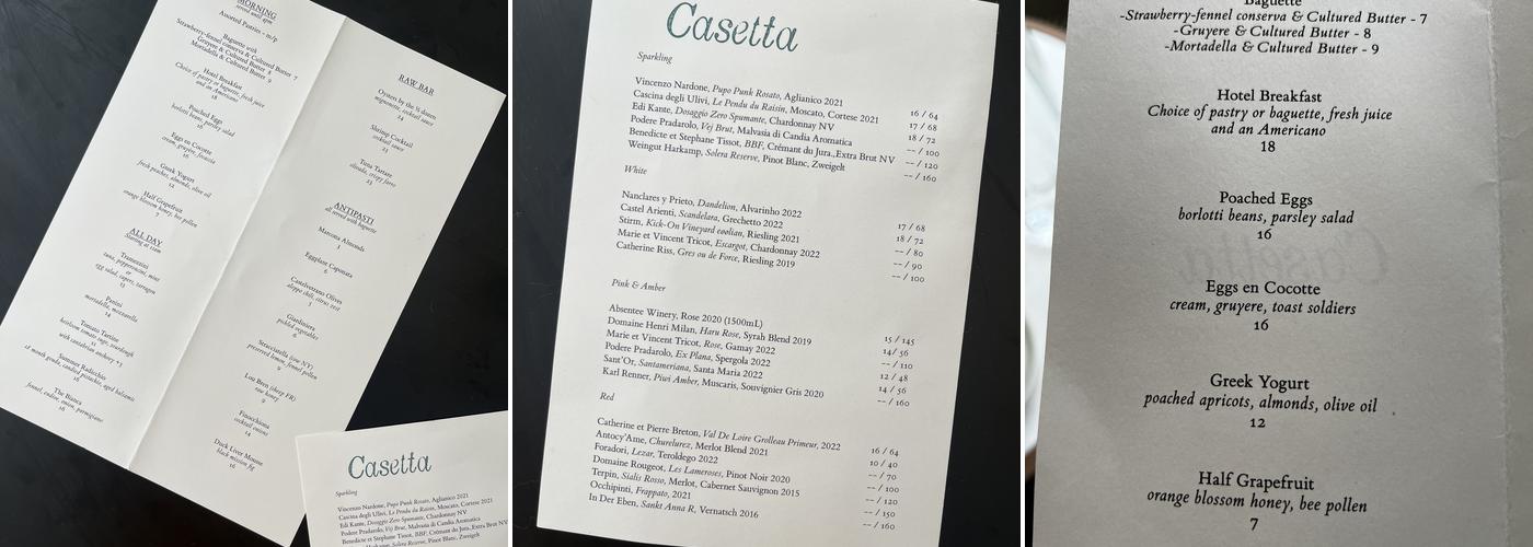 Casetta Menu