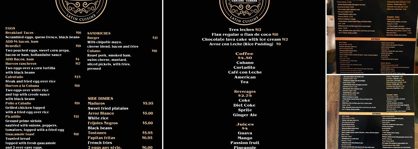 Cantina Cubana Menu