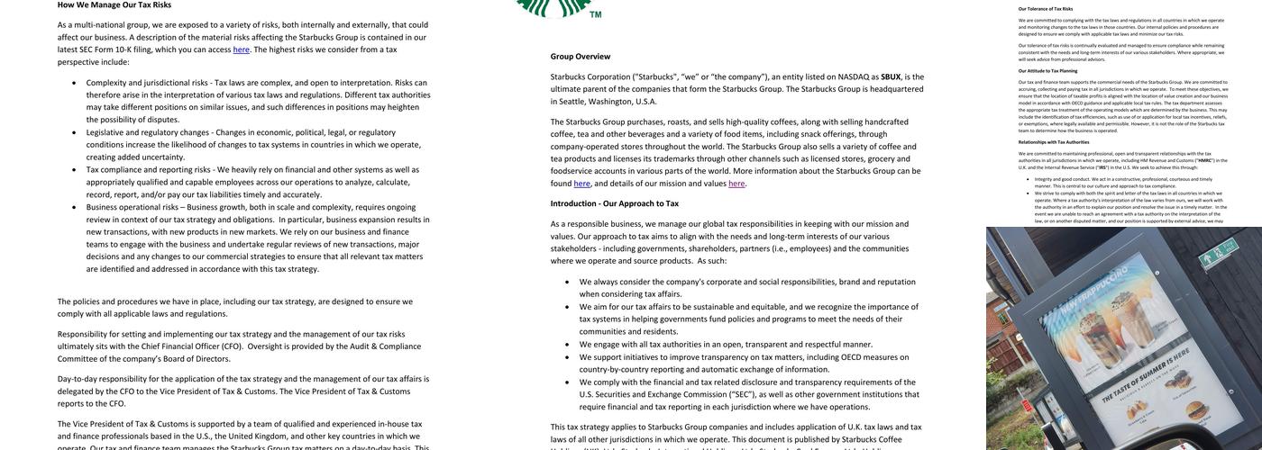 Starbucks Coffee Menu