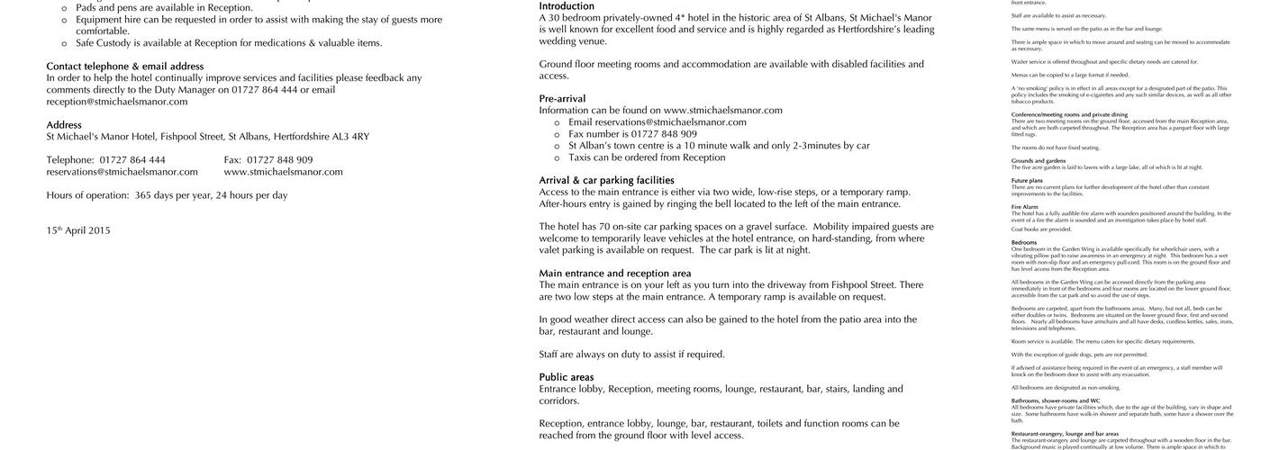 St Michael's Manor Hotel Menu