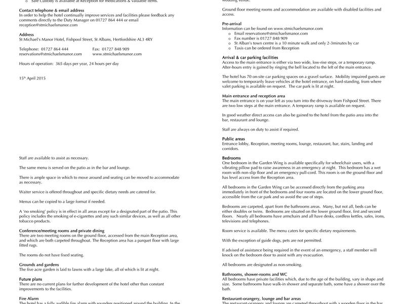 St Michael's Manor Hotel Menu