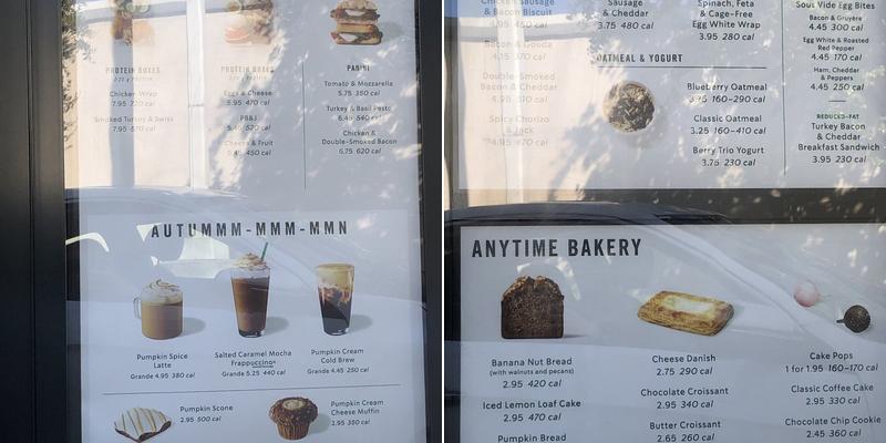 Starbucks Menu