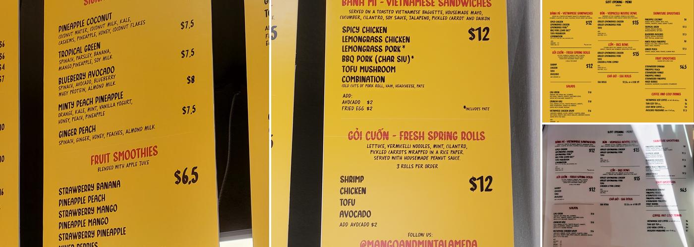 Mango & Mint Menu