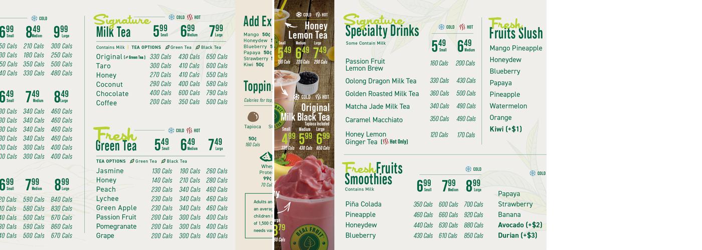 Real Fruit Bubble Tea Menu