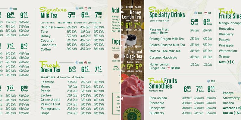 Real Fruit Bubble Tea Menu