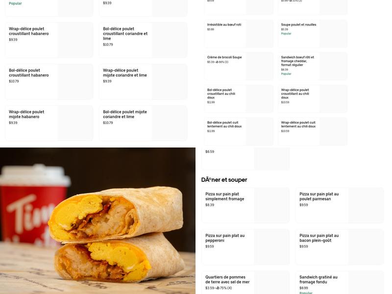 Tim Hortons Menu