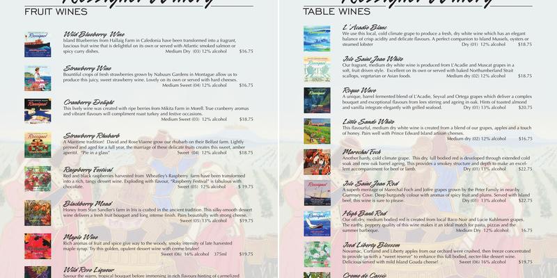 Rossignol Estate Winery Menu