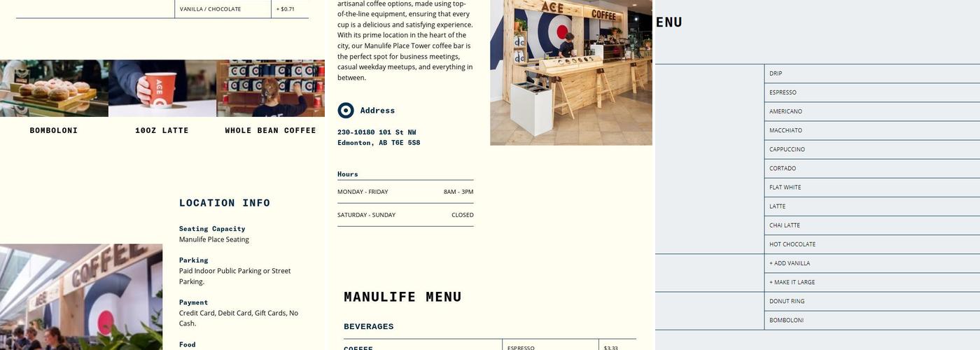 ACE Coffee Roasters - Manulife Place Menu