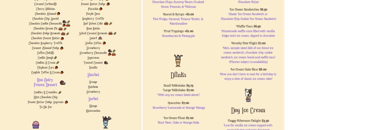 Sundae Afternoon Menu