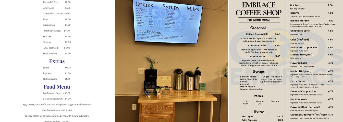 God's Embrace Coffee Shop Menu