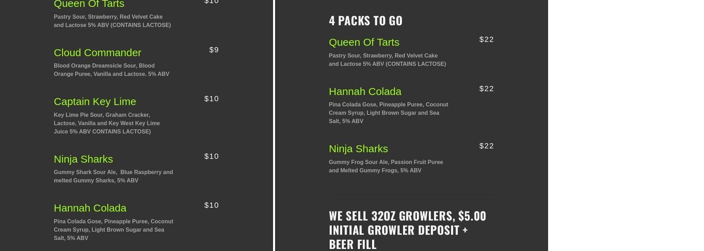 Sour Not Sorry Brewing Menu