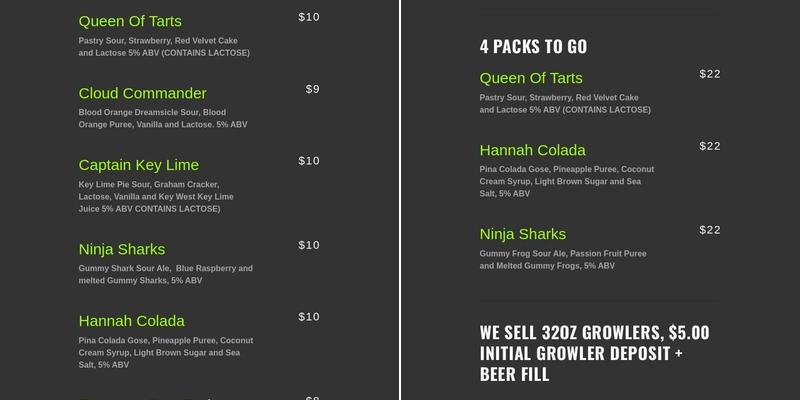 Sour Not Sorry Brewing Menu