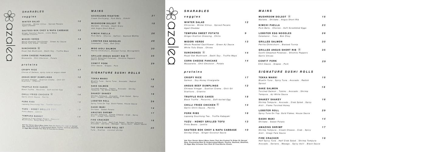 Azalea Menu