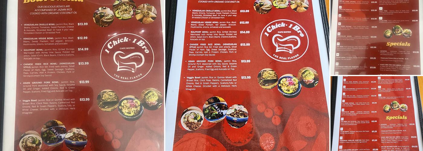 1Chick 1Bro Cafe Bistro Menu