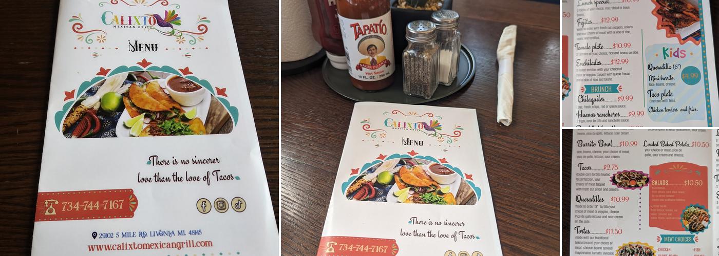 Calixto Mexican Grill Menu