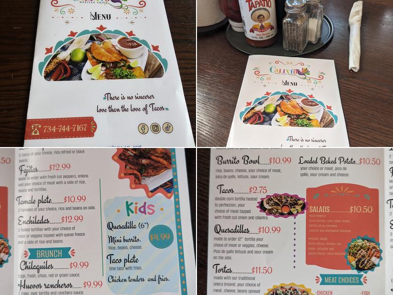 Calixto Mexican Grill Menu