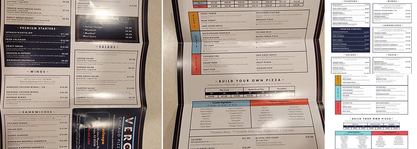 Vero Chicago Pizza Menu
