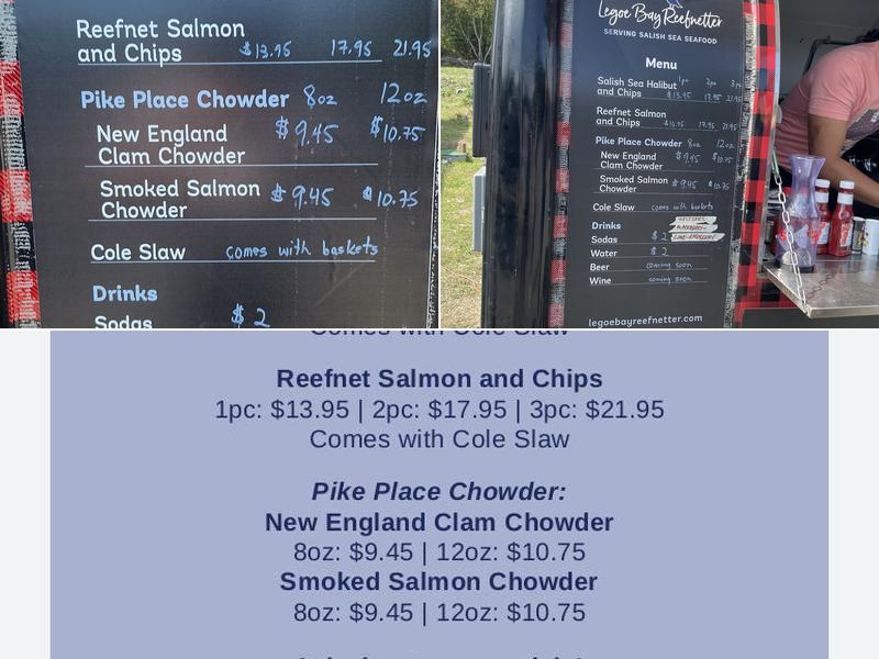 Legoe Bay Reefnetter Menu