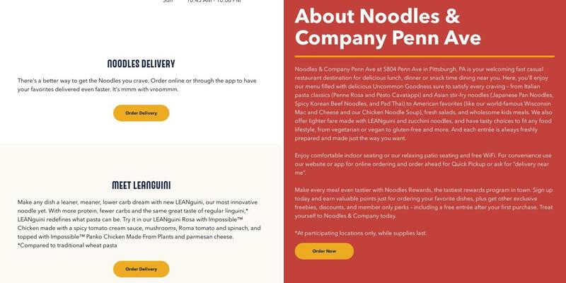 Noodles and Company Menu