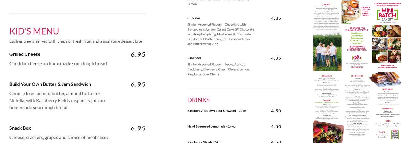 Mini Batch Bakery Menu