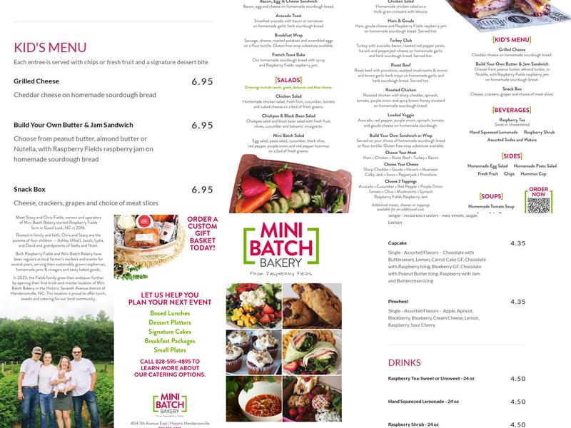 Mini Batch Bakery Menu