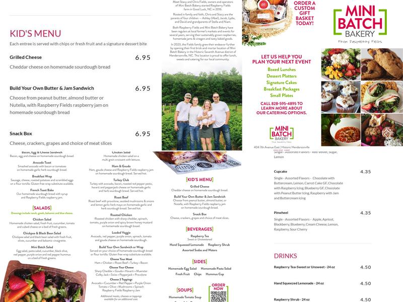 Mini Batch Bakery Menu