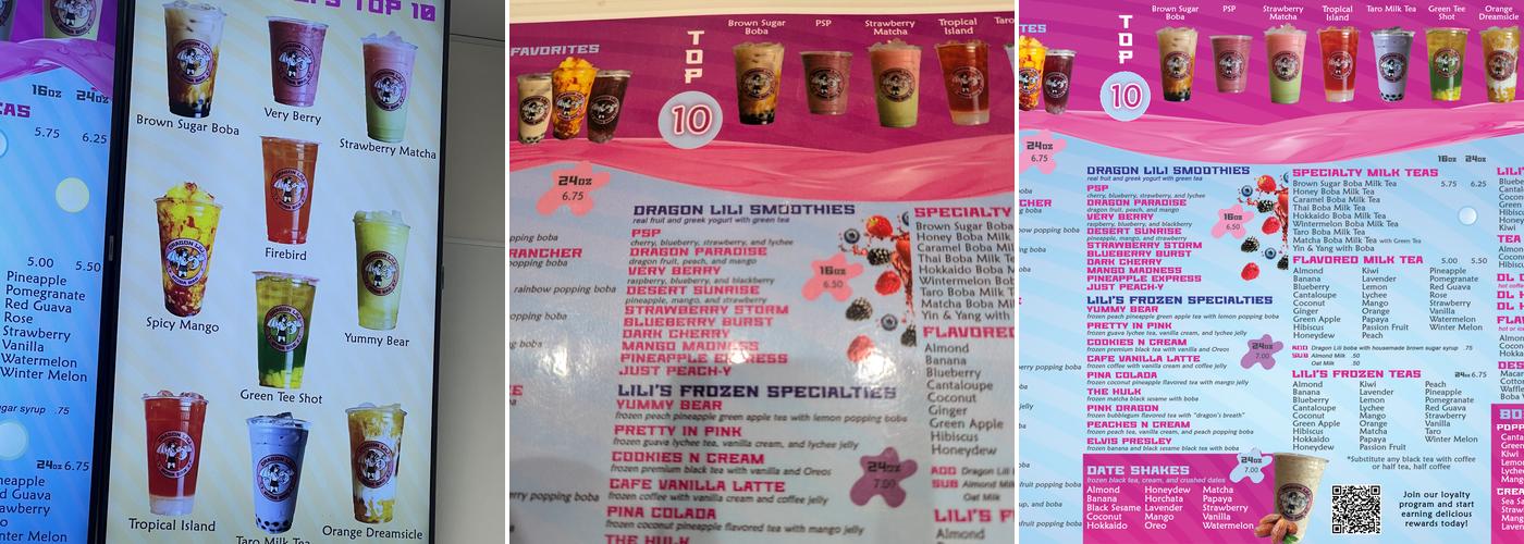 Dragon Lili Boba Bar Menu
