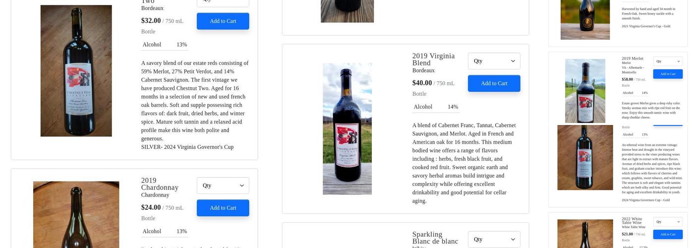 Chestnut Oak Vineyard Menu