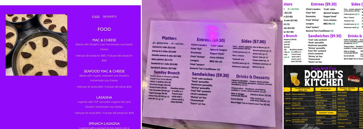 Dodah's Kitchen Menu