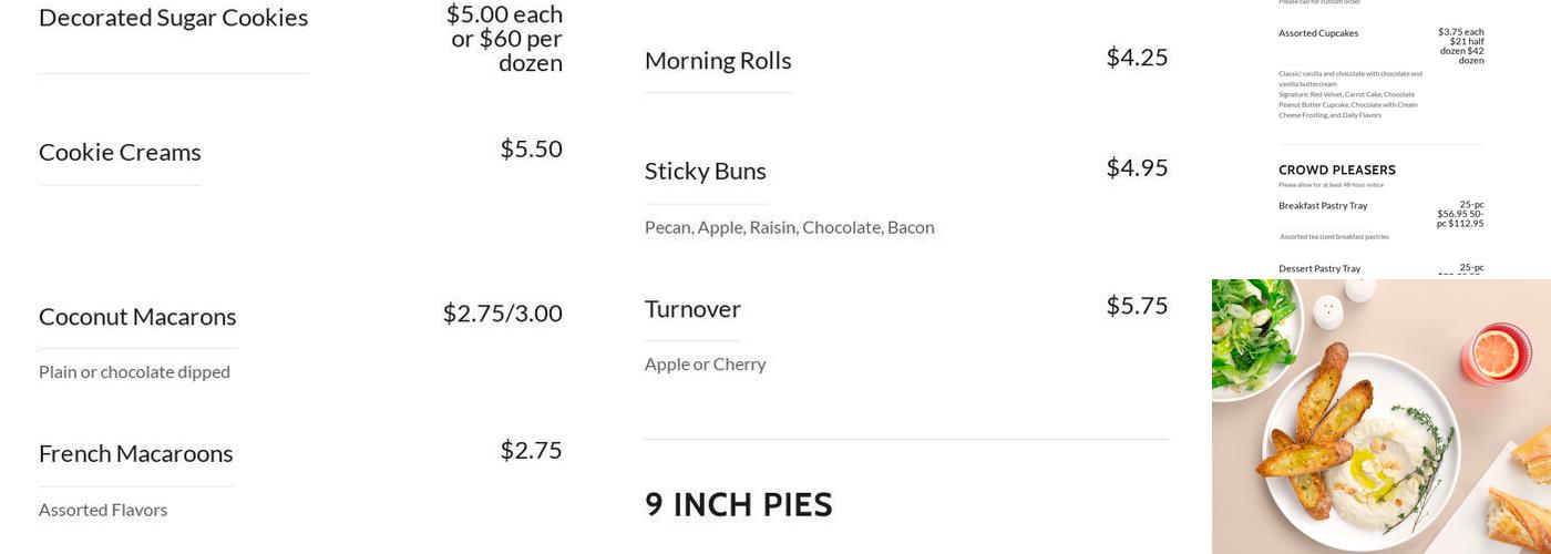 Bethany's Bakery Menu